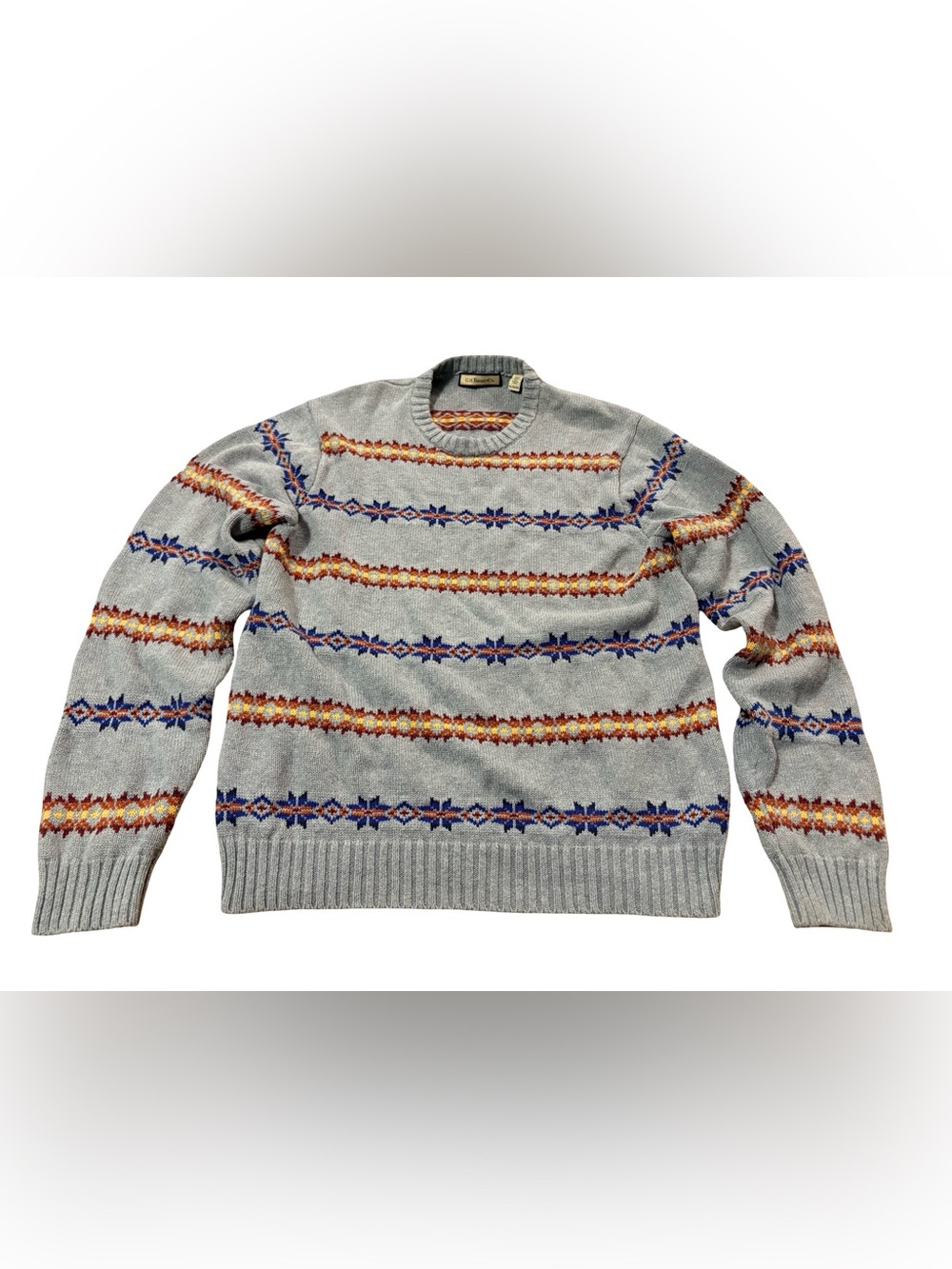 G.H. Bass & Co. Men’s XL Gray Fair Isle 100% Cotton Crewneck Sweater